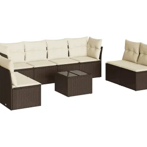9-delige Loungeset met kussens poly rattan bruin