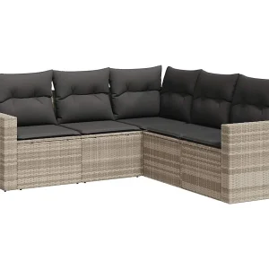 5-delige Loungeset met kussens poly rattan lichtgrijs