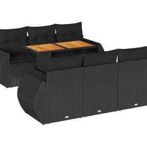 7-delige Loungeset met kussens poly rattan zwart 7-delige Loungeset met kussens poly rattan zwart