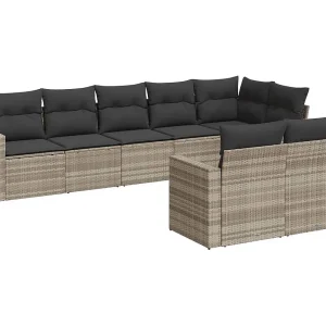 8-delige Loungeset met kussens poly rattan lichtgrijs 8-delige Loungeset met kussens poly rattan lichtgrijs