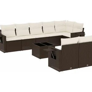 9-delige Loungeset met kussens poly rattan bruin 9-delige Loungeset met kussens poly rattan bruin
