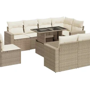 9-delige Loungeset met kussens poly rattan beige 9-delige Loungeset met kussens poly rattan beige