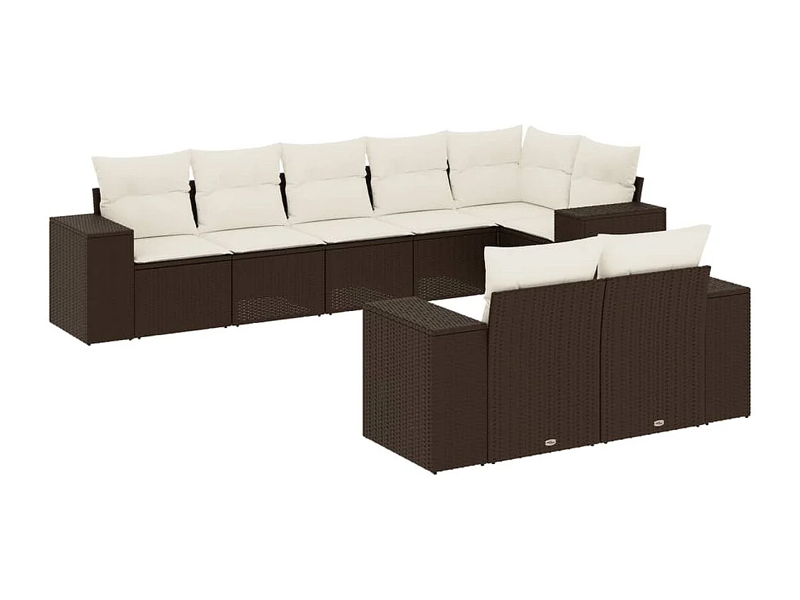 8-delige Loungeset met kussens poly rattan bruin