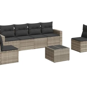7-delige Loungeset met kussens poly rattan lichtgrijs