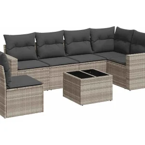 7-delige Loungeset met kussens poly rattan lichtgrijs
