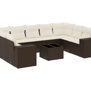 10-delige Loungeset met kussens poly rattan bruin 10-delige Loungeset met kussens poly rattan bruin