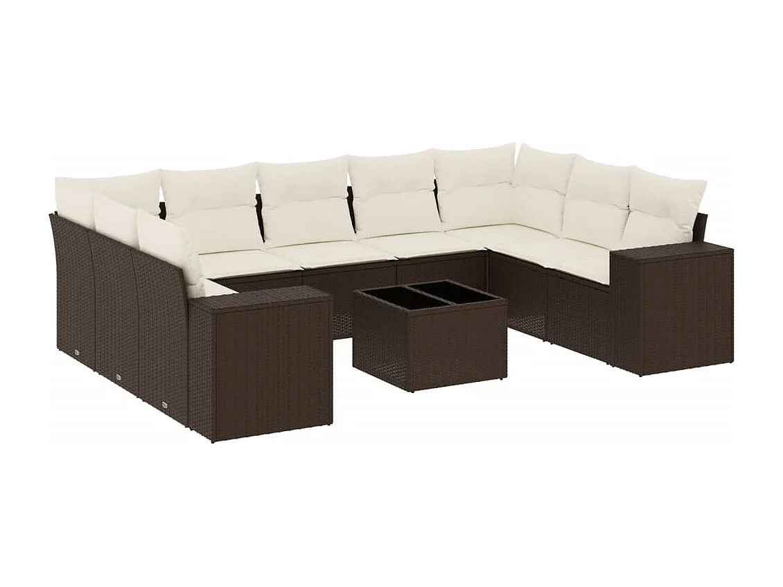 10-delige Loungeset met kussens poly rattan bruin