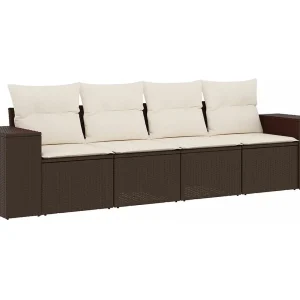 4-delige Loungeset met kussens poly rattan bruin 4-delige Loungeset met kussens poly rattan bruin