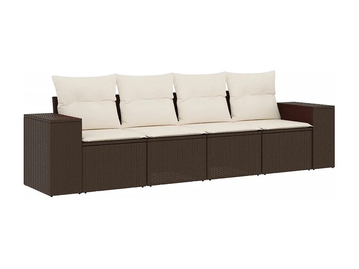 4-delige Loungeset met kussens poly rattan bruin