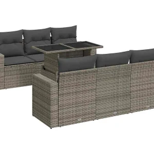 7-delige Loungeset met kussens poly rattan grijs 7-delige Loungeset met kussens poly rattan grijs