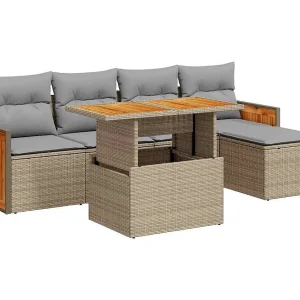 6-delige Loungeset met kussens poly rattan acacia beige 6-delige Loungeset met kussens poly rattan acacia beige