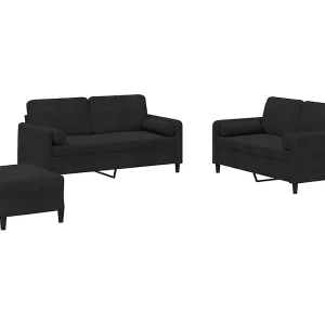 3-delige Loungeset met kussens fluweel zwart