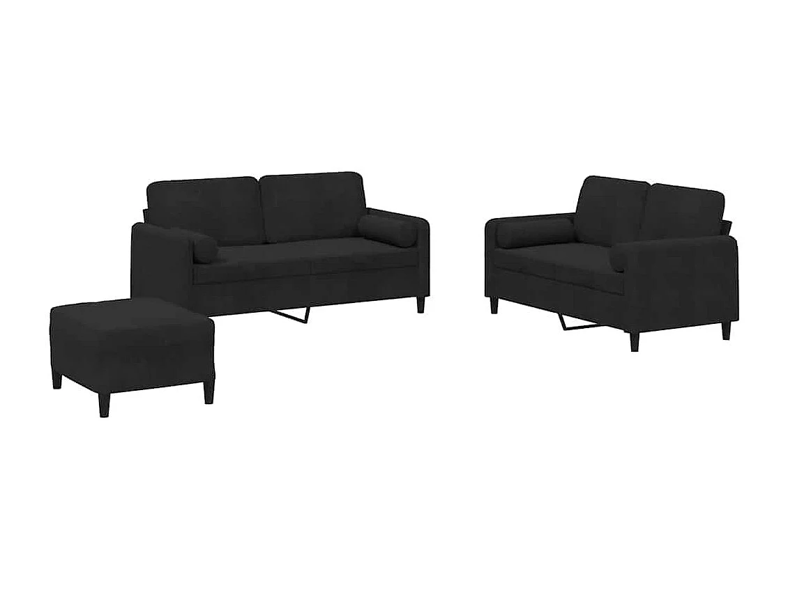 3-delige Loungeset met kussens fluweel zwart
