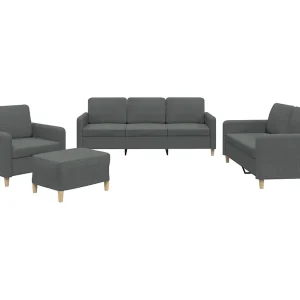 4-delige Loungeset met kussens stof donkergrijs 4-delige Loungeset met kussens stof donkergrijs