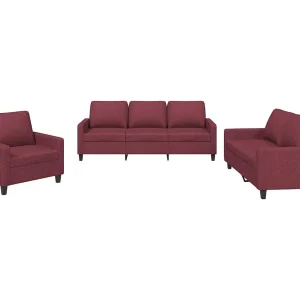 3-delige Loungeset met kussens stof wijnrood 3-delige Loungeset met kussens stof wijnrood