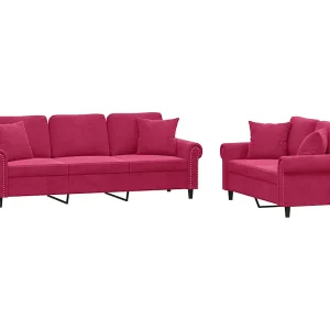 2-delige Loungeset met kussens fluweel wijnrood