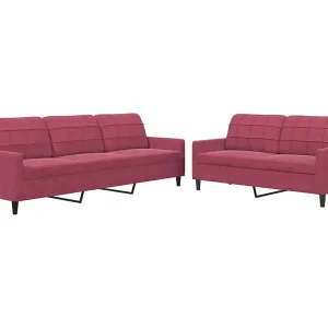 2-delige Loungeset met kussens fluweel wijnrood