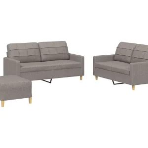 3-delige Loungeset met kussens stof taupe 3-delige Loungeset met kussens stof taupe