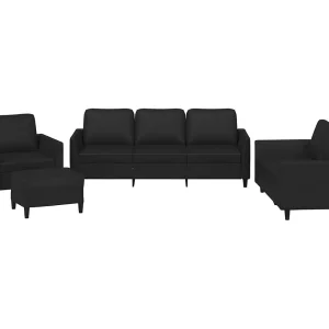 4-delige Loungeset met kussens kunstleer zwart 4-delige Loungeset met kussens kunstleer zwart