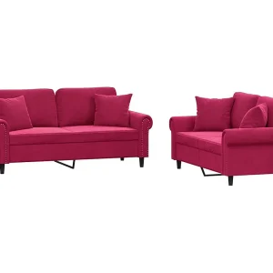 2-delige Loungeset met kussens fluweel wijnrood