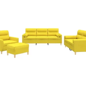 4-delige Loungeset met kussens stof lichtgeel 4-delige Loungeset met kussens stof lichtgeel