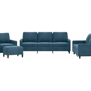 4-delige Loungeset met kussens fluweel blauw 4-delige Loungeset met kussens fluweel blauw