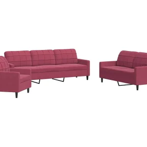 3-delige Loungeset met kussens fluweel wijnrood 3-delige Loungeset met kussens fluweel wijnrood