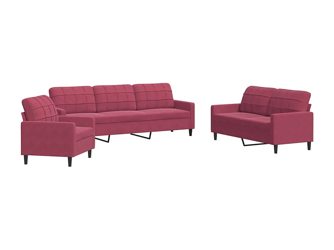 3-delige Loungeset met kussens fluweel wijnrood