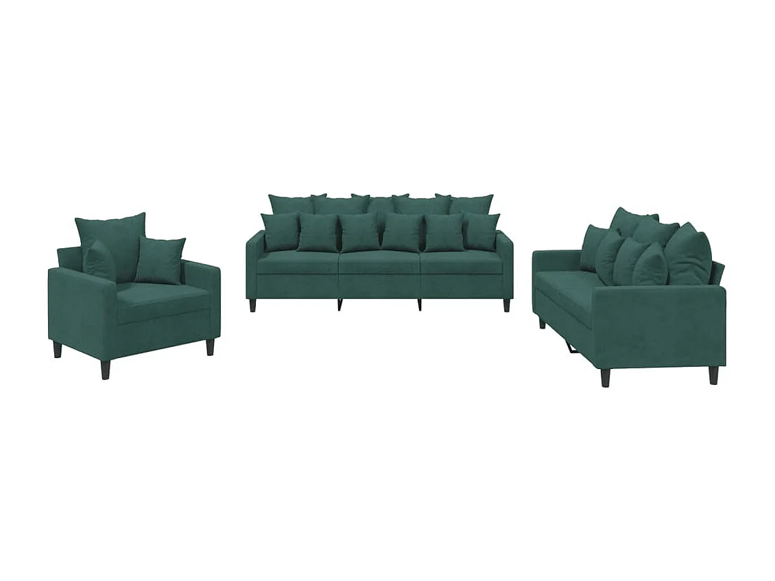 3-delige Loungeset met kussens fluweel donkergroen