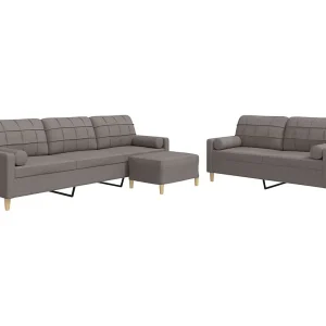 3-delige Loungeset met voetenbank en kussens stof taupe 3-delige Loungeset met voetenbank en kussens stof taupe
