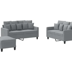 3-delige Loungeset met kussens stof lichtgrijs