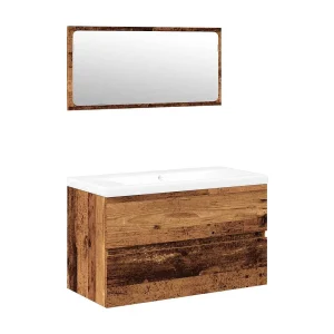 Badkamermeubelset bewerkt hout oud houtkleurig Badkamermeubelset bewerkt hout oud houtkleurig