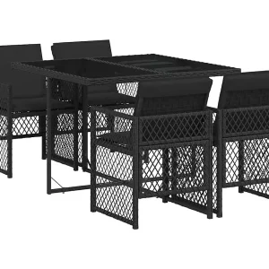 5-delige Tuinset met kussens poly rattan zwart 5-delige Tuinset met kussens poly rattan zwart