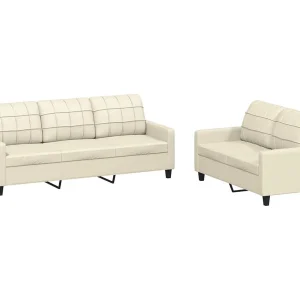 2-delige Loungeset met kussens kunstleer crème 2-delige Loungeset met kussens kunstleer crème