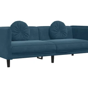 Bank met kussens 3-zits fluweel blauw Bank met kussens 3-zits fluweel blauw