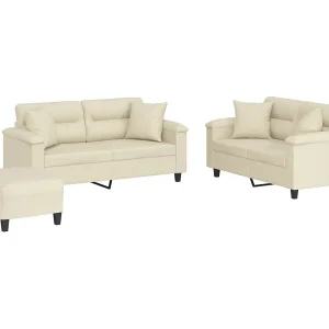 3-delige Loungeset met kussens kunstleer crèmekleurig 3-delige Loungeset met kussens kunstleer crèmekleurig