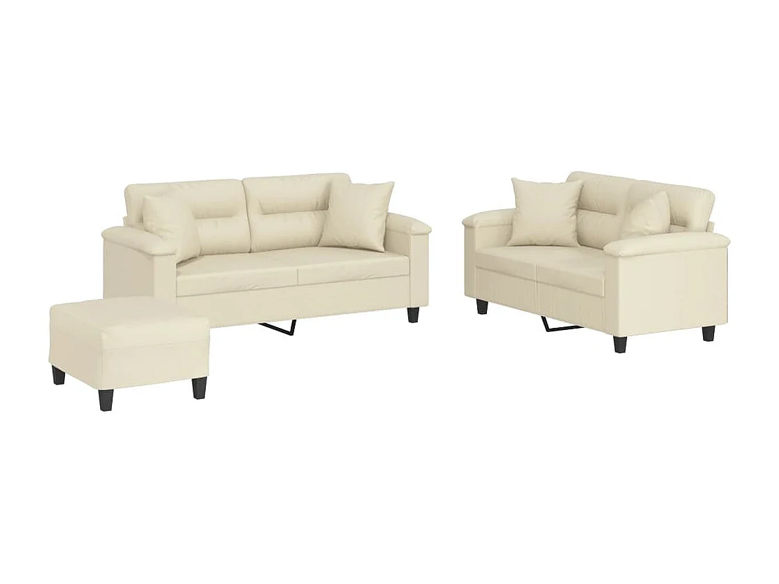3-delige Loungeset met kussens kunstleer crèmekleurig