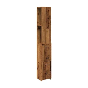 Badkamerkast 25x25x170 cm bewerkt hout oud houtkleurig