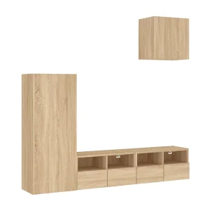 4-delige Tv-wandmeubelset bewerkt hout sonoma eikenkleurig 4-delige Tv-wandmeubelset bewerkt hout sonoma eikenkleurig