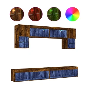 6-delige tv-wandmeubelset met LED bewerkt hout gerookt eiken 6-delige tv-wandmeubelset met LED bewerkt hout gerookt eiken