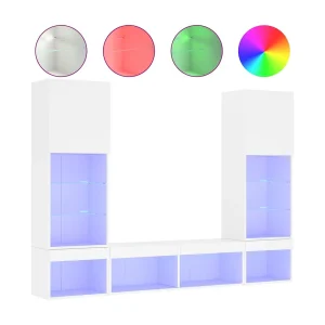 5-delige Tv-wandmeubelset met LED-verlichting bewerkt hout wit 5-delige Tv-wandmeubelset met LED-verlichting bewerkt hout wit