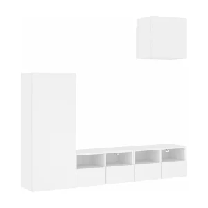 4-delige Tv-meubelset bewerkt hout wit 4-delige Tv-meubelset bewerkt hout wit