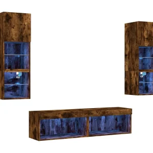 6-delige tv-wandmeubelset met LED bewerkt hout gerookt eiken 6-delige tv-wandmeubelset met LED bewerkt hout gerookt eiken