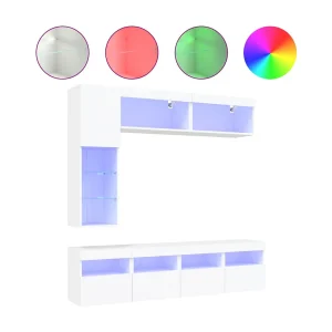 7-delige Tv-wandmeubelset met LED-verlichting wit 7-delige Tv-wandmeubelset met LED-verlichting wit