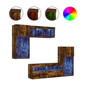 5-delige tv-wandmeubelset met LED bewerkt hout gerookt eiken 5-delige tv-wandmeubelset met LED bewerkt hout gerookt eiken