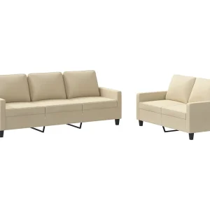 2-delige Loungeset met kussens stof crèmekleurig 2-delige Loungeset met kussens stof crèmekleurig