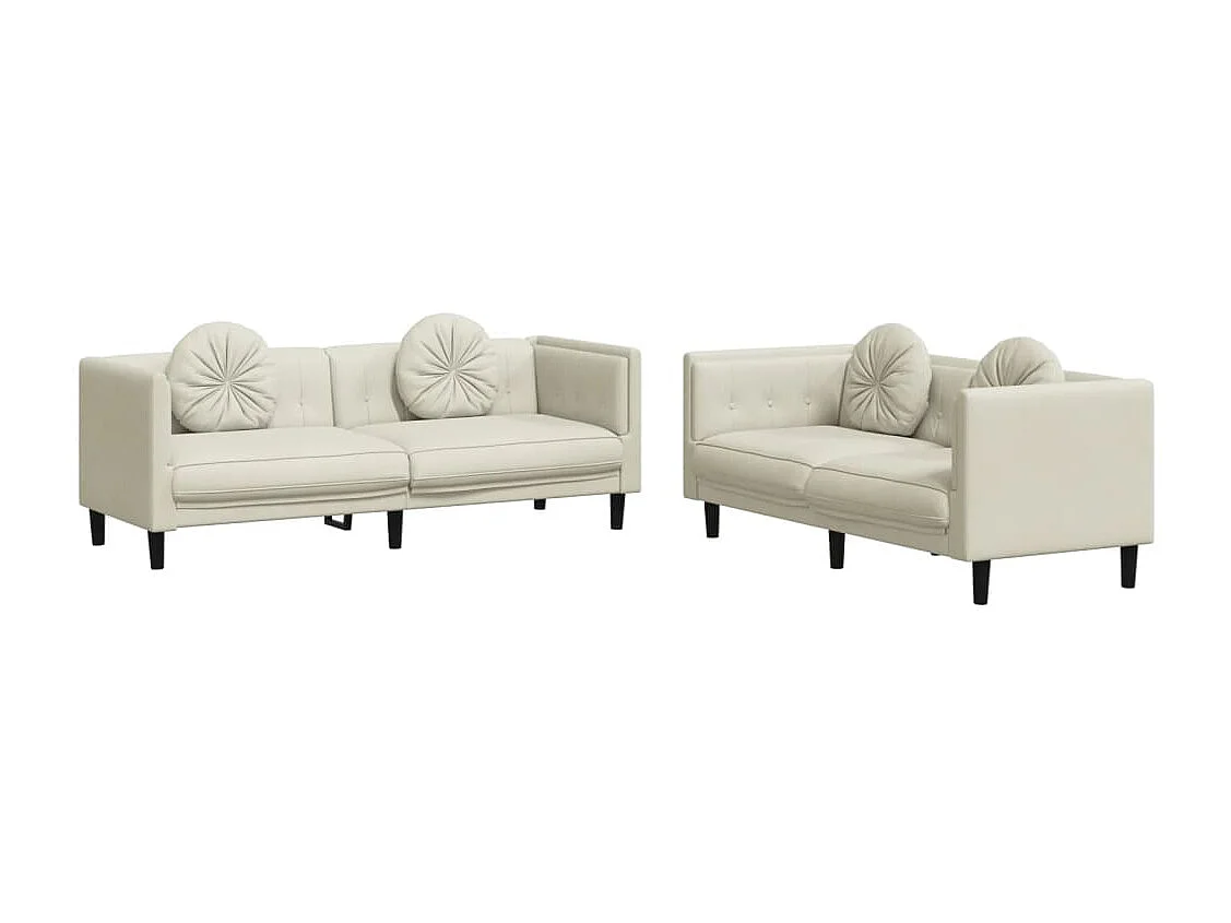 2-delige Loungeset met kussens fluweel crèmekleurig