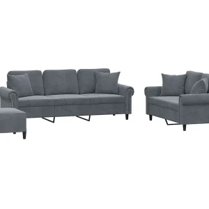 3-delige Loungeset met kussens fluweel donkergrijs 3-delige Loungeset met kussens fluweel donkergrijs