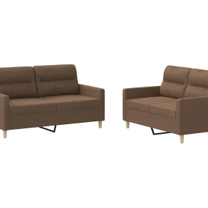 2-delige Loungeset met kussens stof bruin 2-delige Loungeset met kussens stof bruin