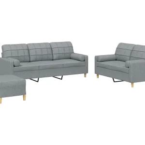3-delige Loungeset met kussens stof lichtgrijs